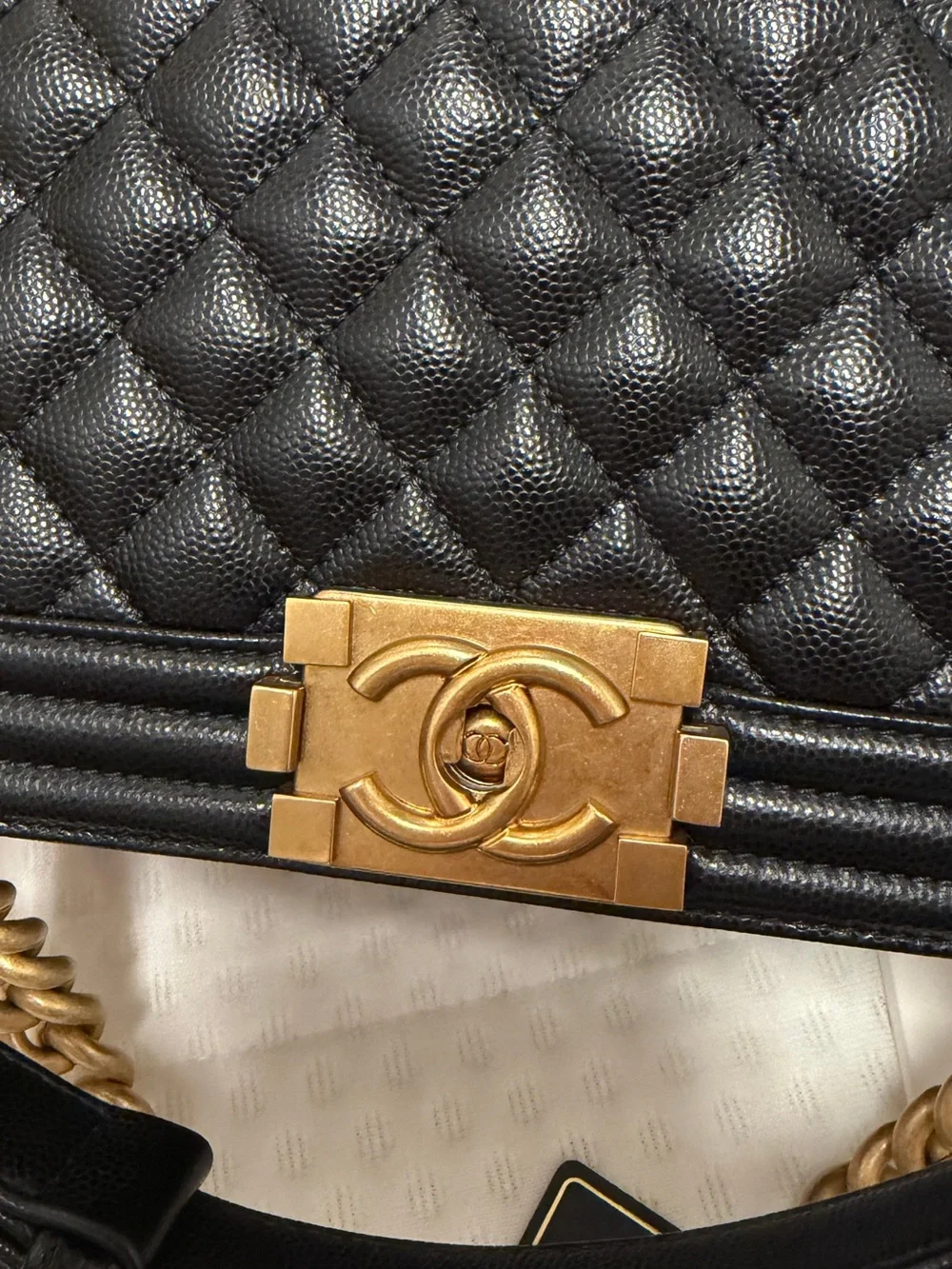 CHANEL Black Quilted Boy Shoulder Bag with Gold Hardware
